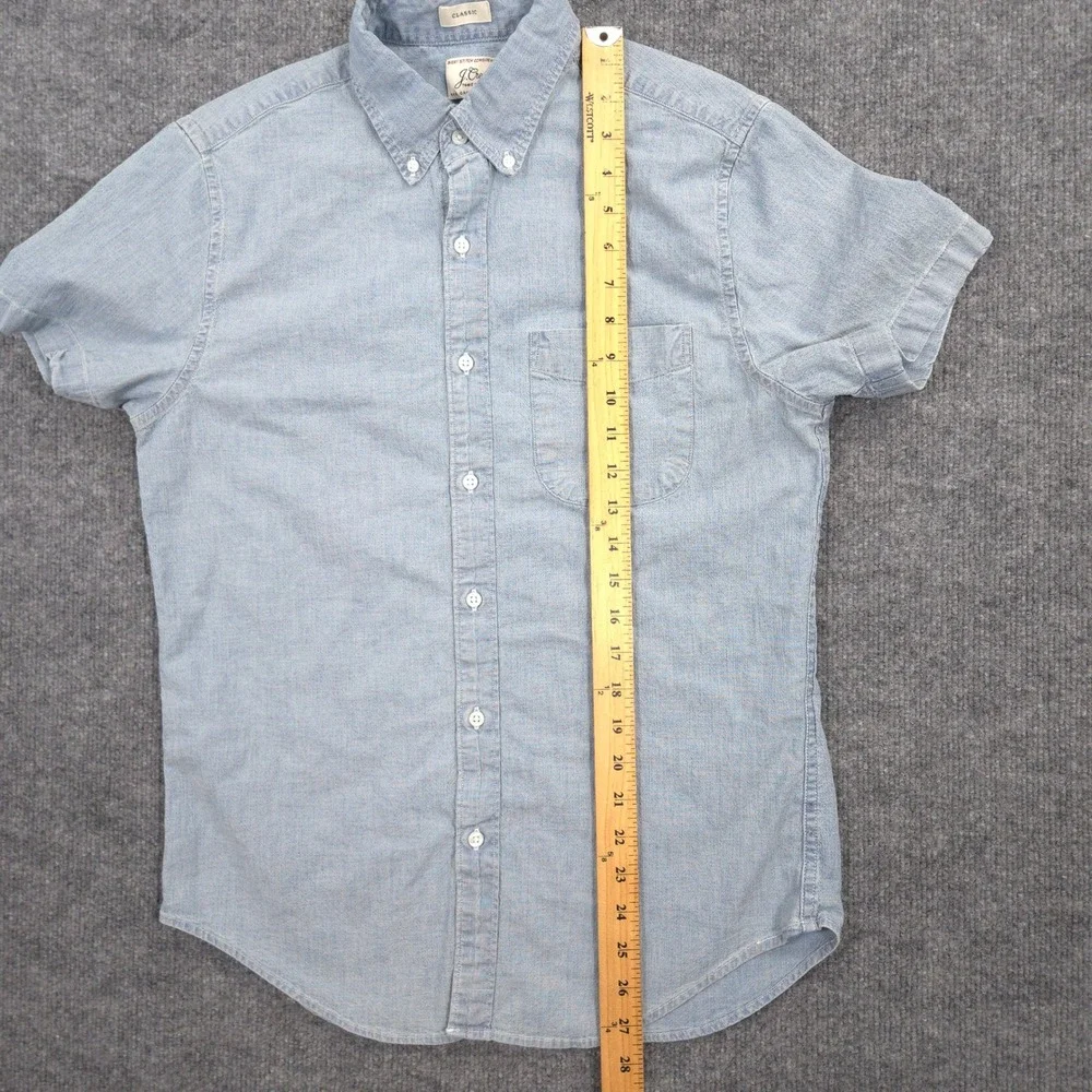 J Crew Chambray Shirt Mens S Blue Organic Cotton Classic Fit Short Sleeve Preppy